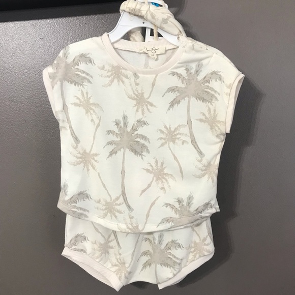 Jessica Simpson baby 24 months cream palms 3 piece outfit - Picture 2 of 13